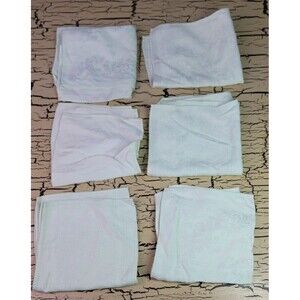 6 VTG Linen Napkin Set Damask Floral Light Green Blue Shabby Chic Retro Summer